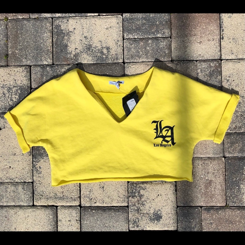 Fashion Nova Cropped Yellow Oversized Sweatshirt NWT